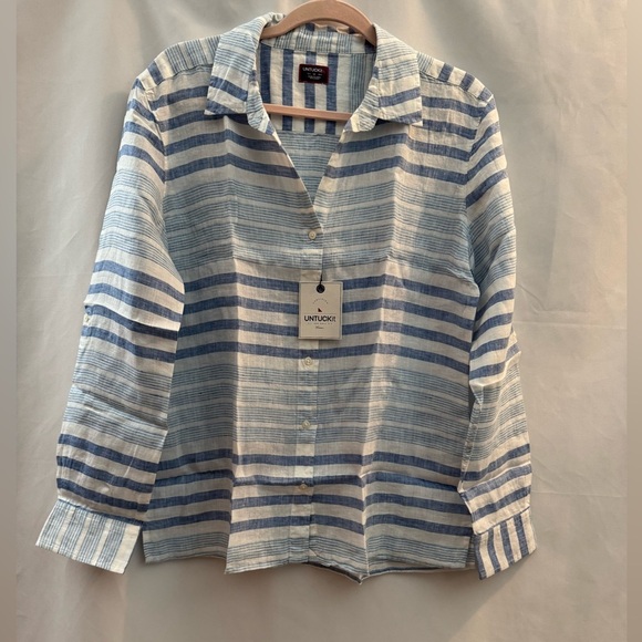 Untuckit Vietti Long Sleeve Button Down Shirt Blue & White - Picture 1 of 11